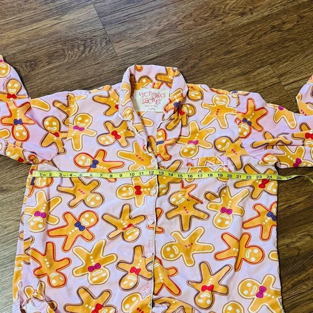 Vintage Y2K Victoria’s Secret Gingerbread Pajama Set Long Sleeve Pink Tan Red XL